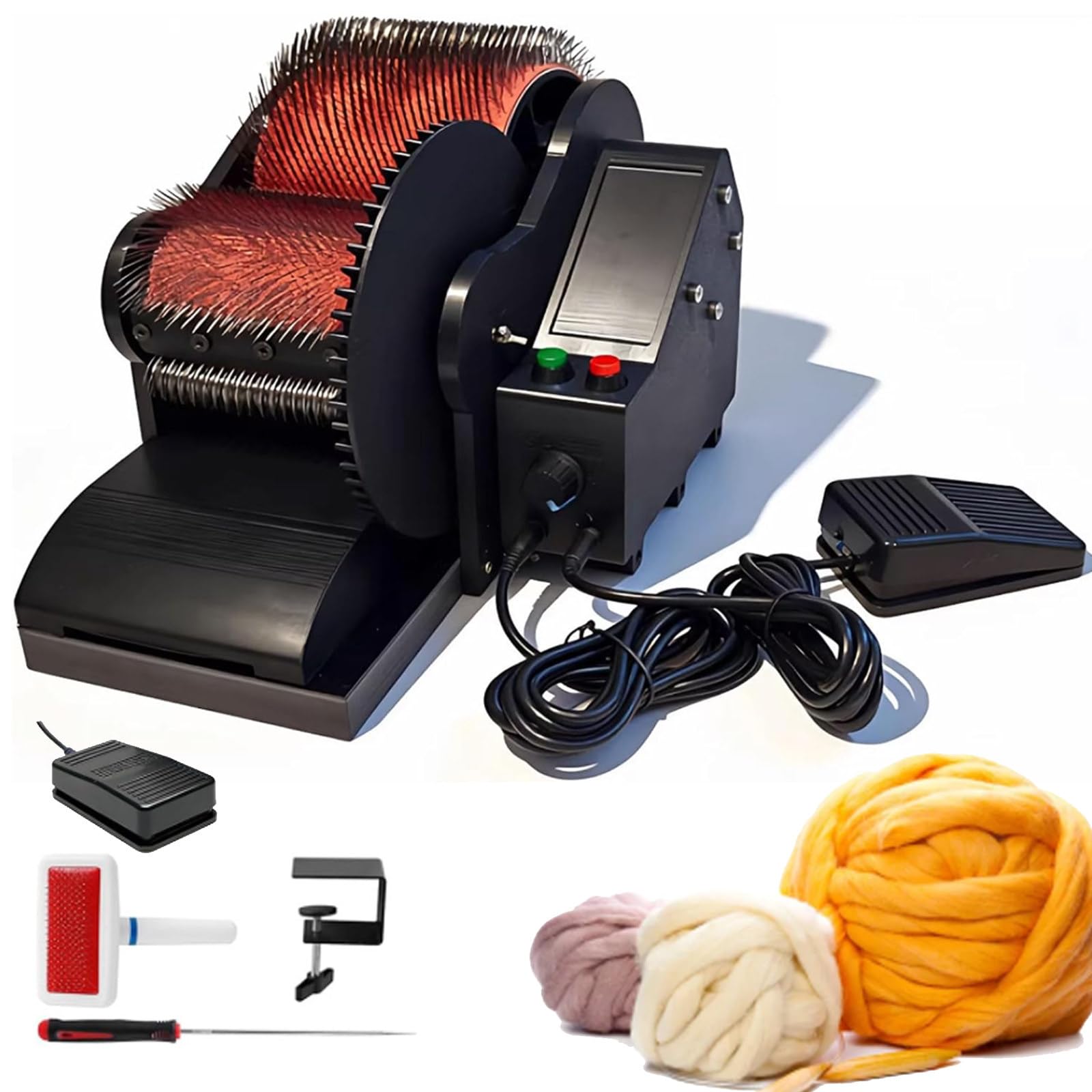 Osnzyc Electric Drum Carder – 0-56 RPM Fiber Carding Machine with Foot Pedal– Dual Rollers for for DIY Felting Prep, Easy Color Blending Carding Spinning & Art Yarn