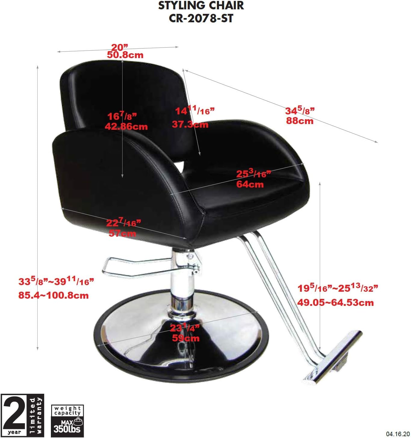 Chromium 'Ashley' Professional Salon Styling Chair [2078] by PureSana, Premium Vinyl Material, High Density Foam Cushions and Durable Steel Construction. : Beauty & Personal Care