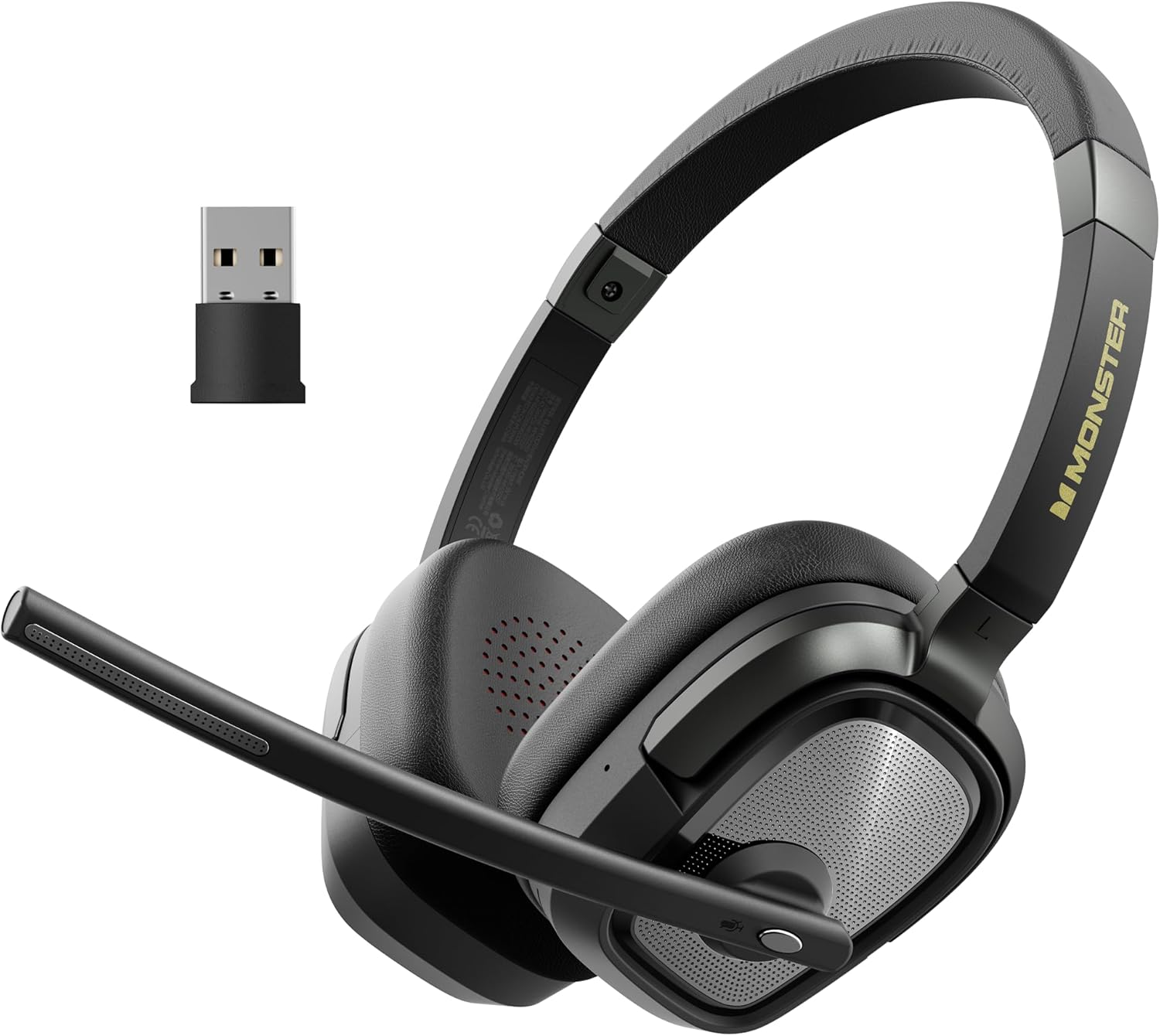 Monster VoiceLink 200 Bluetooth 6.0 Headset, Wireless Headset with AI Noise-Canceling Microphone for Work, Wireless Headphones with USB Dongle and Mute Mic, Fit for PC/Call Center/Computer/Laptop