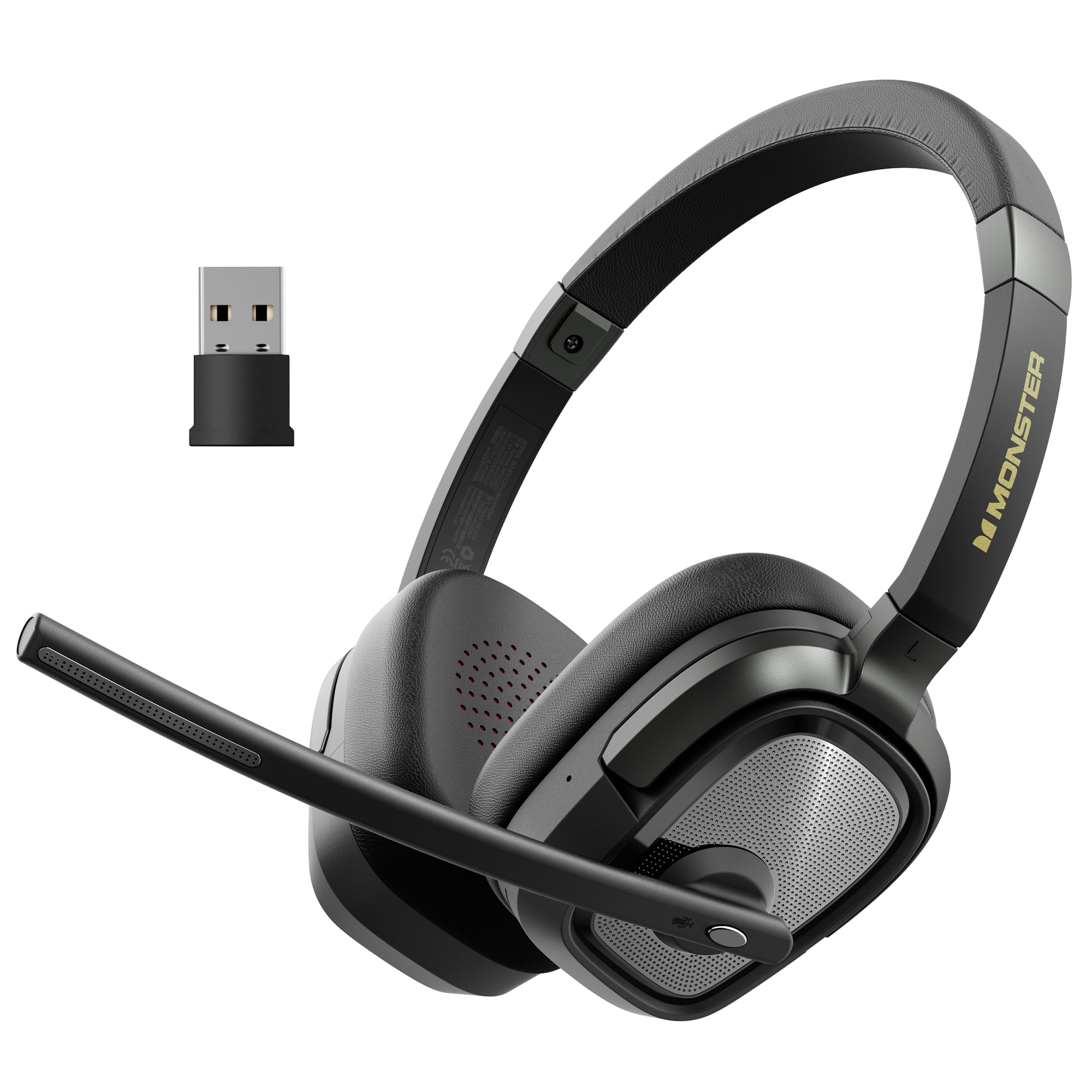 monster voicelink 200 wireless headset with mic for work, bluetooth v5.4 | bt5.4,usb dongle,fast recharge & 60h playtime,ai noise‑cancelling mic,mic mute,compatible with pc,laptop,iphone,android