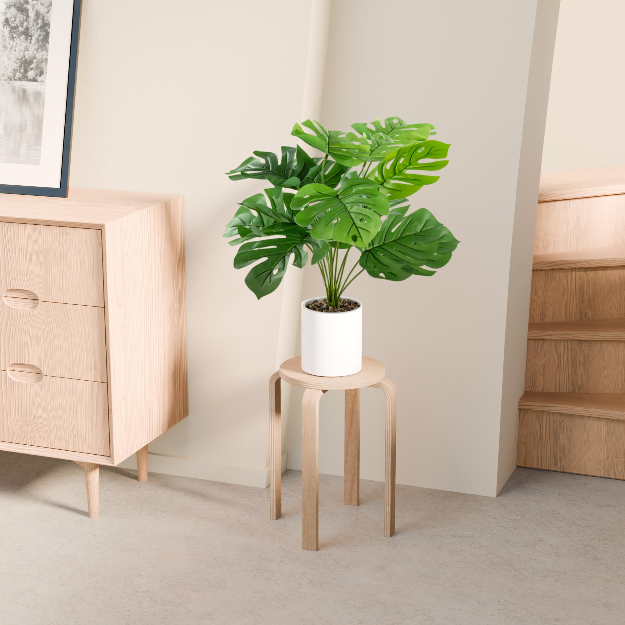 PASCH® 2er Set Monstera künstlich und Areca Kunstpalme (60cm) in weißen Keramiktöpfen: Kunstpflanzen groß | Kunstpflanzen wie echt | Fake Plant | Künstliche Pflanzen im Topf