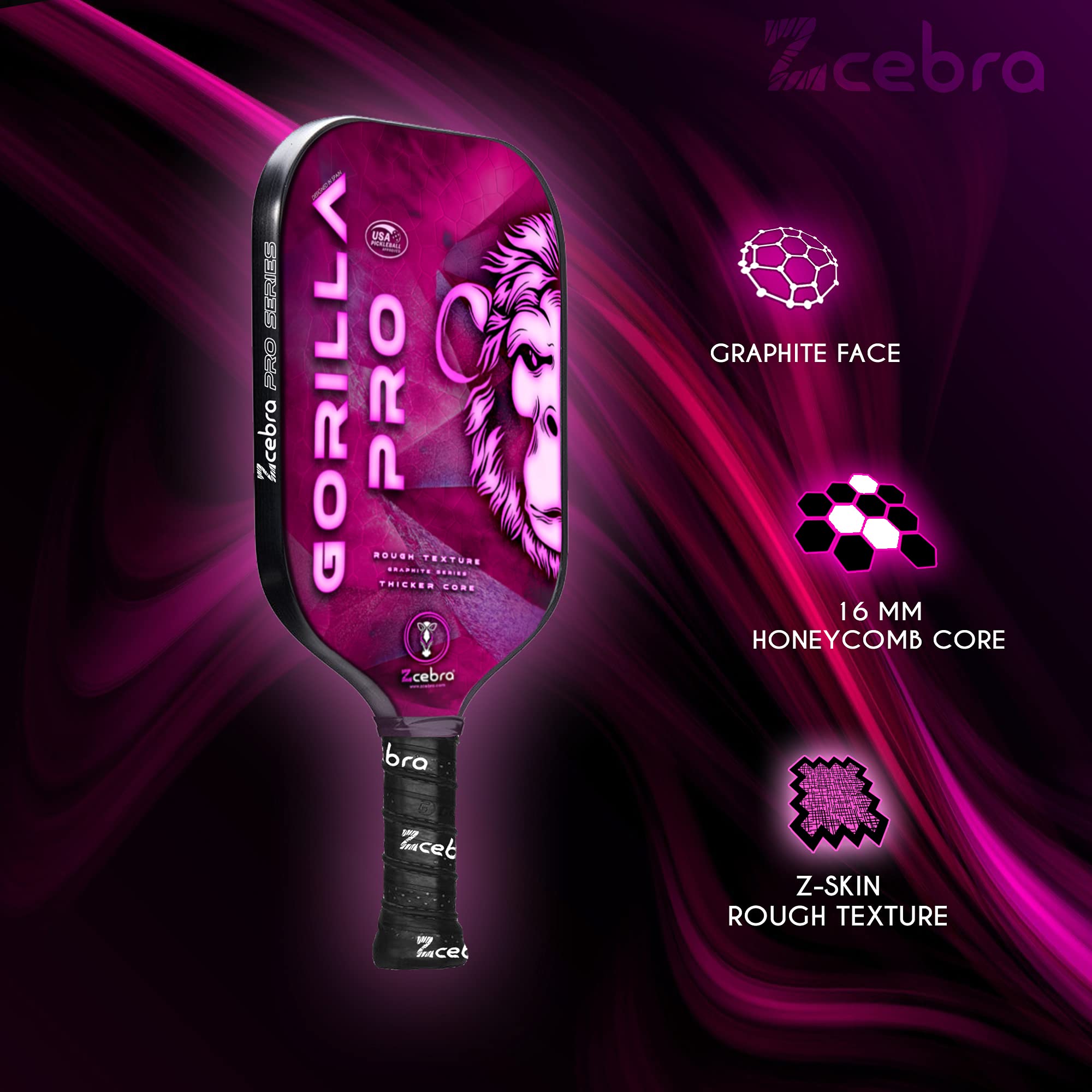 Racchetta Pickleball In Fibra Di Carbonio ZCEBRA - Leggera Con Nucleo A Nido D'Ape E Custodia Neoprene - Sky Edition