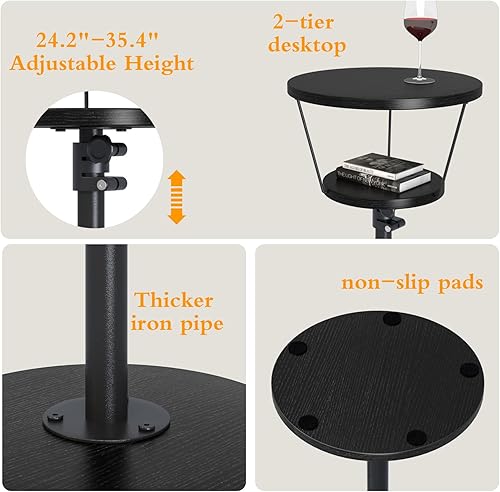 Miniatura 4 de Mesa auxiliar pequeña, mesa de bebida de 2 niveles, mesa auxiliar redonda ajustable en altura, mesa auxiliar de pedestal para espacios pequeños en