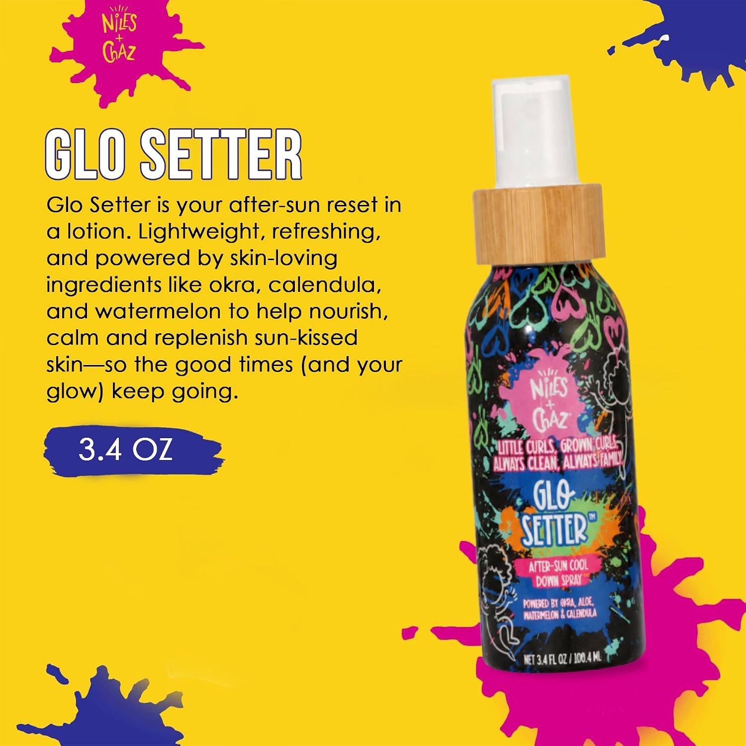 Niles and Chaz GLO-SETTER After Sun Cool Down Spray for Skin. Cooling & Hydrating Body Spray with Okra Complex, Aloe Vera, Watermelon & Calendula. Lightweight and Non-Sticky.