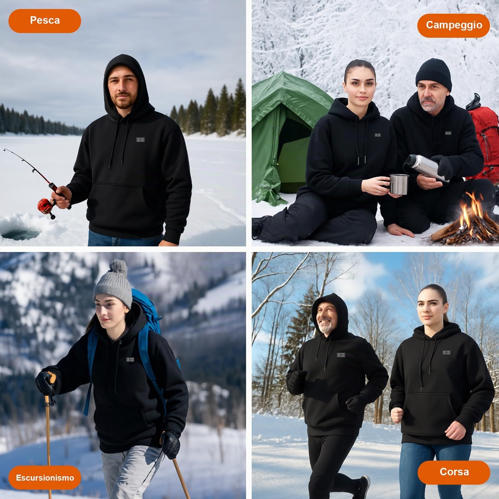 Felpa con Cappuccio Riscaldante con Interno in Pile per Uomo e Donna, Batteria 7.4V 20000mAh - Giacca Termica Intelligente 6 Zone, 3 Livelli di Calore per Outdoor, Campeggio, Escursionismo