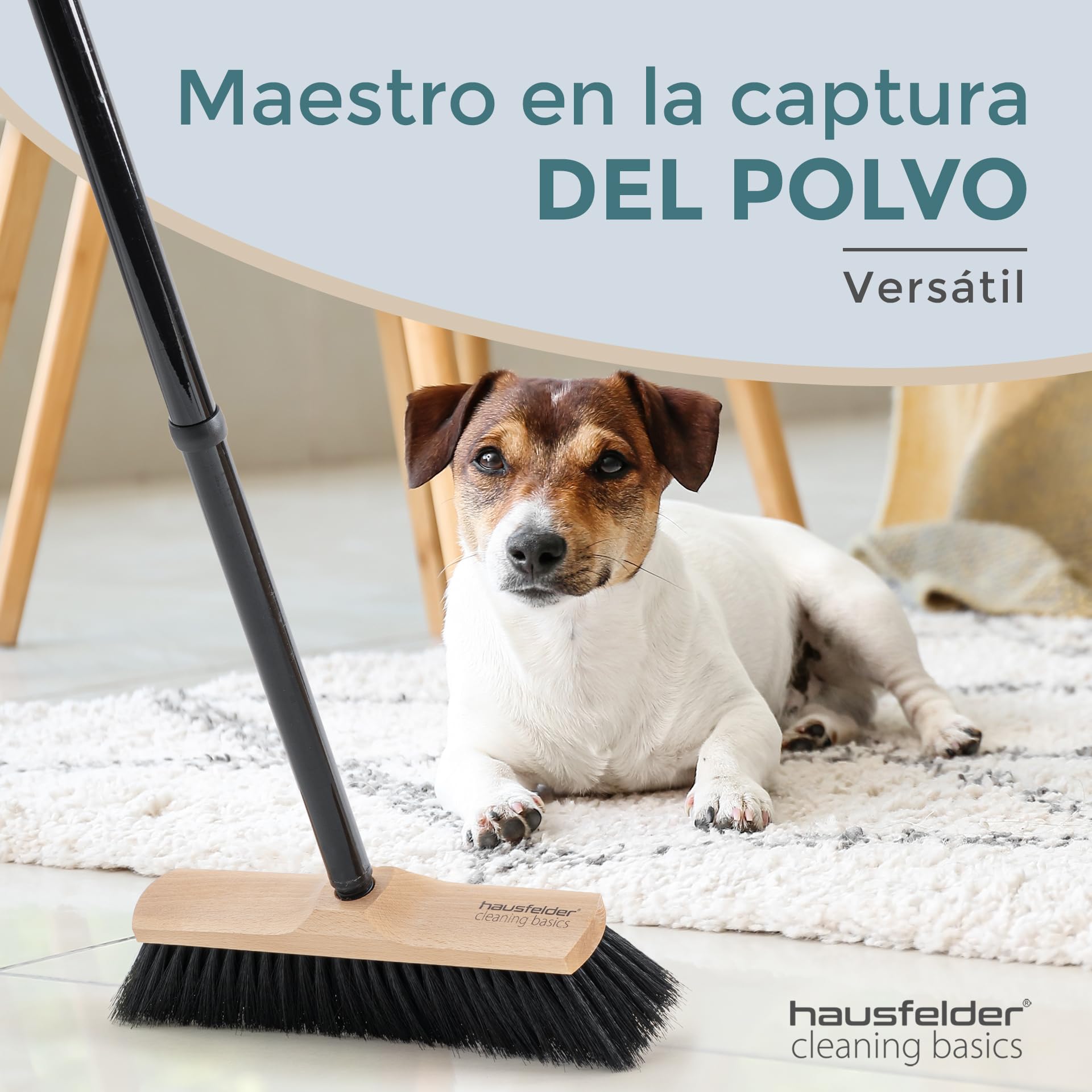 Hausfelder Escoba para Interiores con Mango, Escoba de Madera para Recoger Polvo, Escoba y Cepillo para Interiores, cerdas Suaves (30 cm)