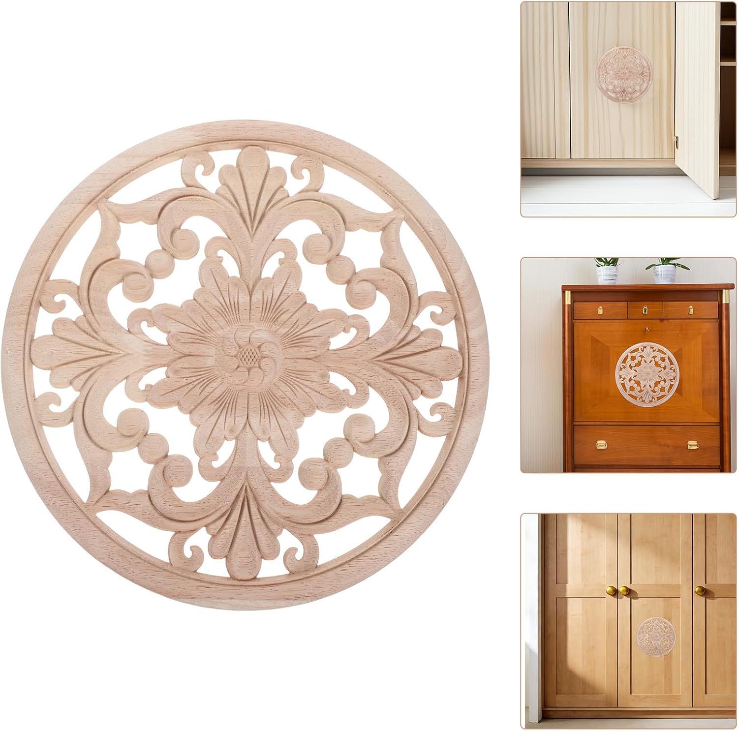 Small Round Wood Appliques Xmas Onlay Applique for Furniture Decoration