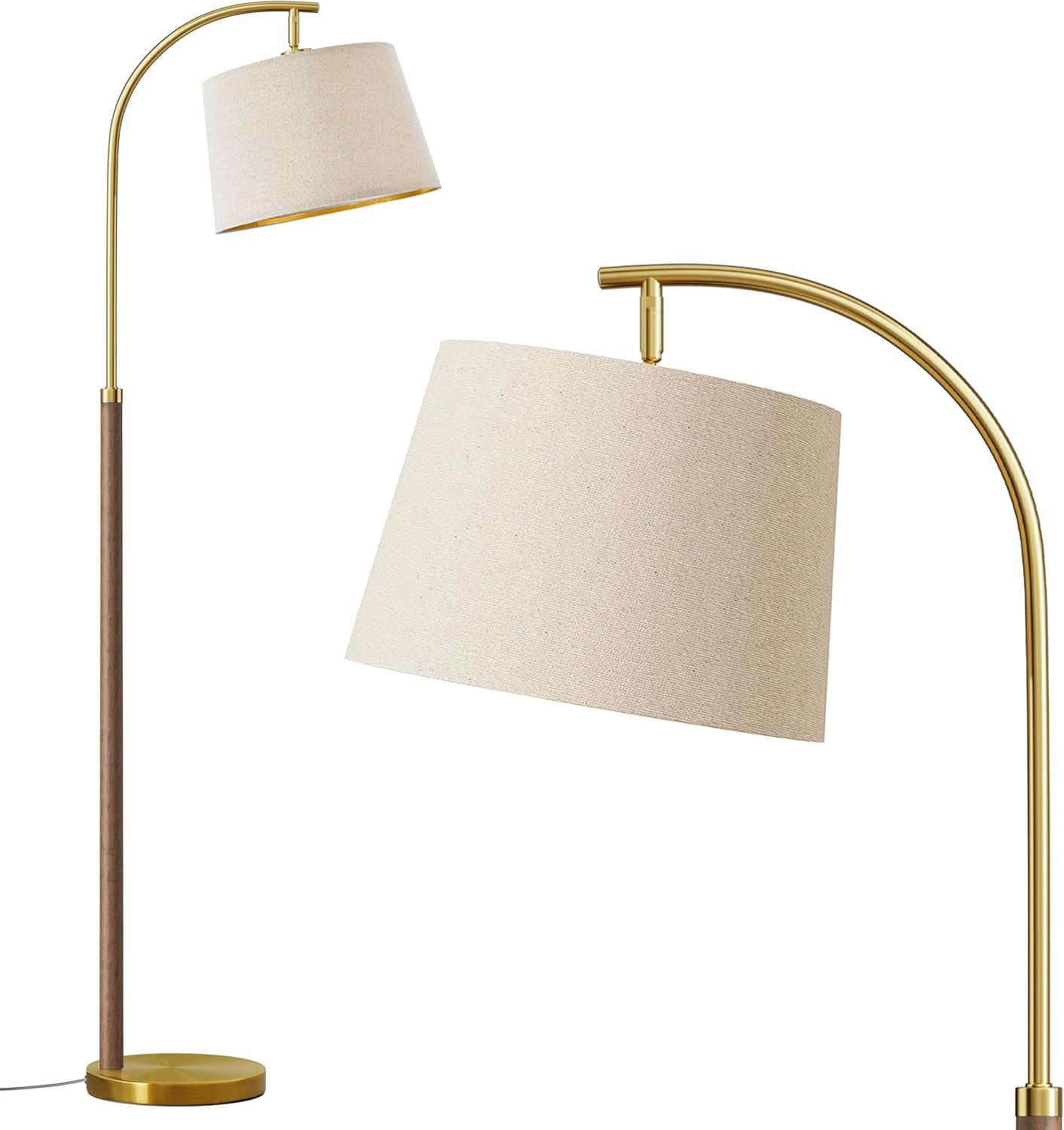 G-SAFAVA 63" Wood Floor Lamps for Living Room with Foot Switch Arc Tall Standing Lamp for Bedroom Mid Century Modern Corner Gold Floor Lamps for Office Nursery Industrial Reading Lamp, Chestnut