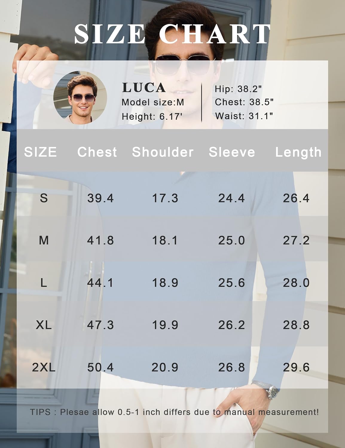 Cotrasen Mens Pullover Sweater Collared Long Sleeve Textured Casual Lightweight V Neck Ribbed Knit Polo Sweater - Image 6