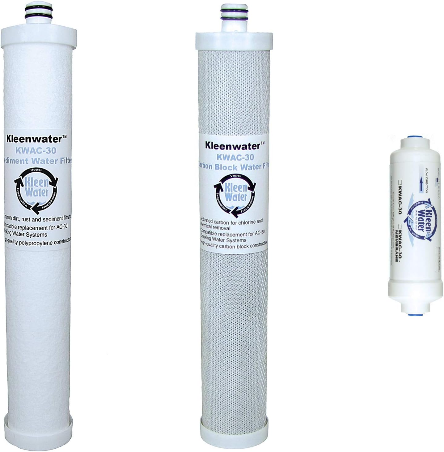 KleenWater KWAC-30 Reverse Osmosis System, Compatible with Culligan AC-30, AC-50 and LC-50, 3 Piece Set, Made in the USA