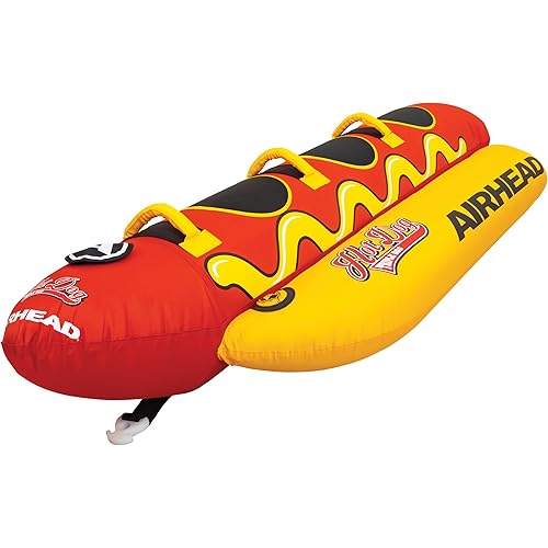 Airhead Hot Dog Towable | Multiple Models, Tube for Boating and Water Sports, Neoprene Seat Pads, Double-Stitched Full Nylon Cover, and Boston Valve for Convenient Inflating & Deflating
