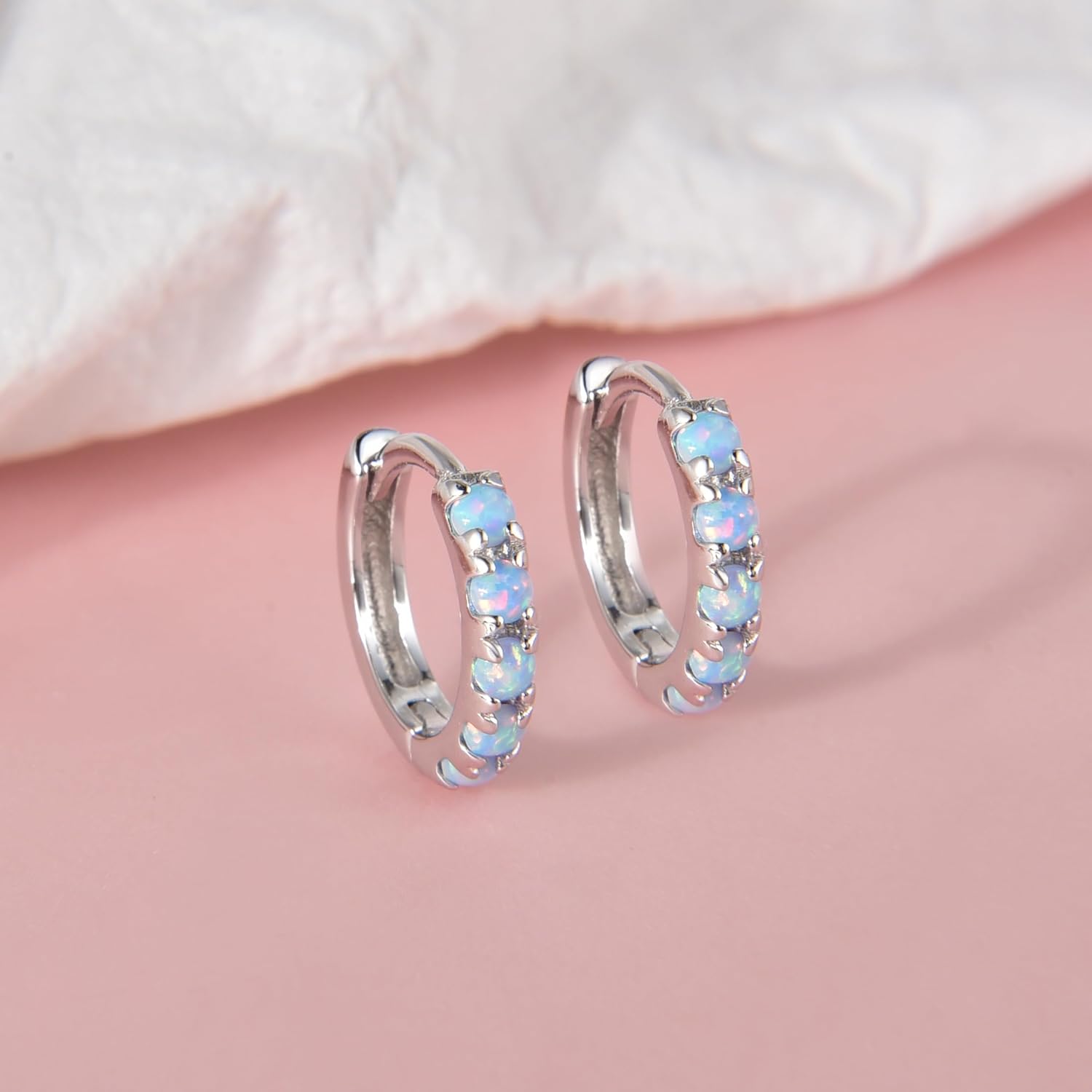 Tiny Mini Opal Huggie Hoop Earrings Upper Ear Cartilage Helix 18k Gold Plated Silver Minimalist Simple Small 10mm 8mm 6mm Hoop Earrings - Image 2