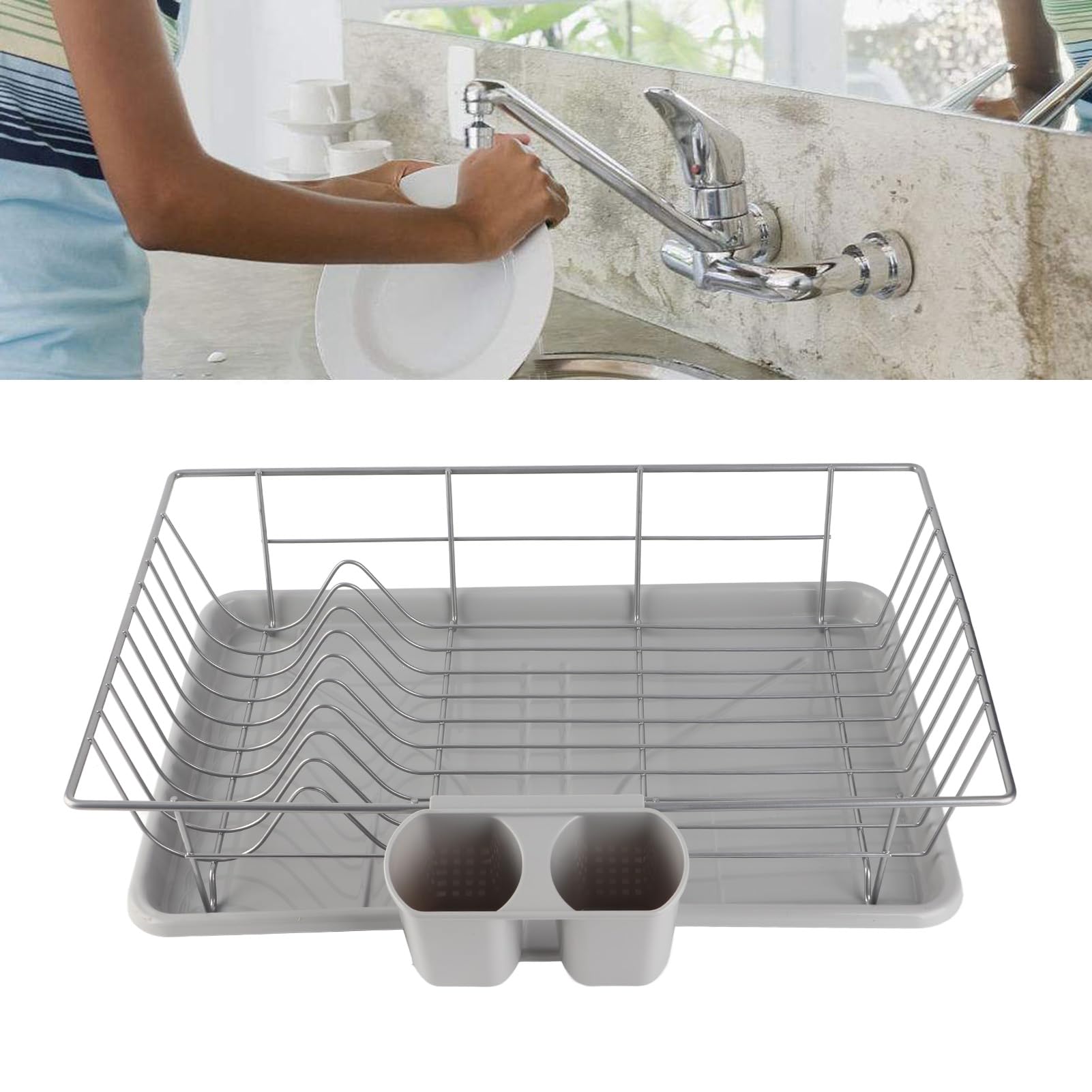Rejilla para secar Platos, Utensilios de Cocina de Acero galvanizado, Soporte para escurridor de vajilla, Estante de Almacenamiento de Platos de Metal extraíble para
