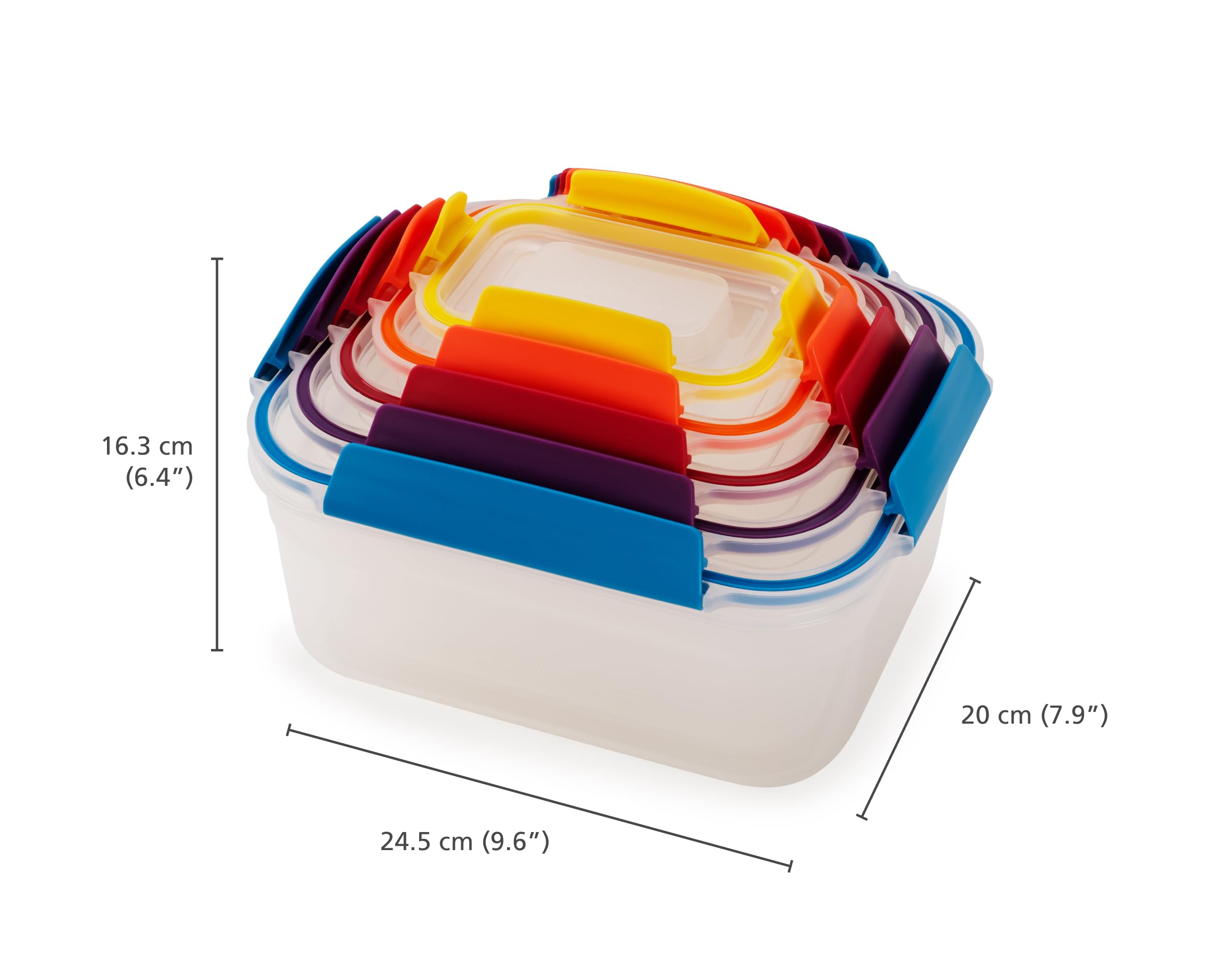 Joseph Joseph Nest Lock - Juego de contenedores de plástico para almacenamiento de alimentos con tapas herméticas bloqueables, 10 piezas, multicolor