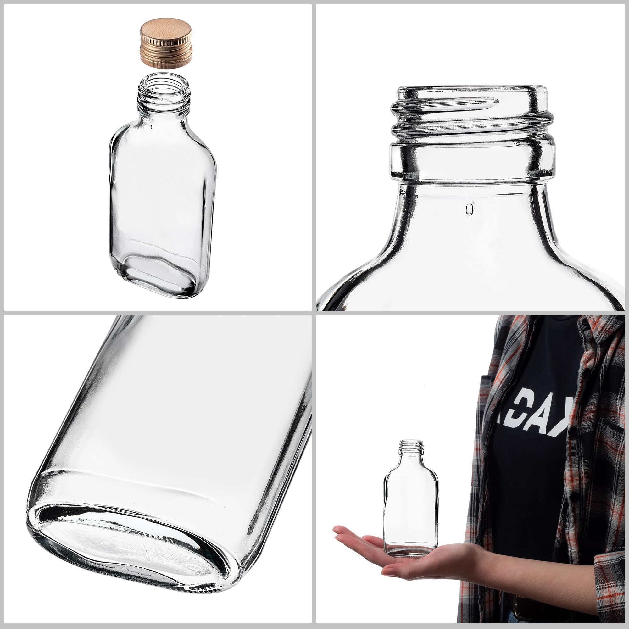KADAX 50er Set Flachmann 100ml, kleine Glasflaschen mit Schraubverschluss, Fläschchen, leere Flaschen zum Befüllen, mini Likörflaschen, Schnapsflaschen (Gold)