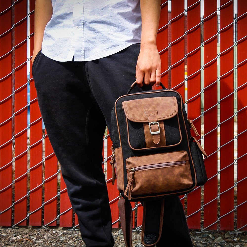 OCT17 Men Chest Shoulder Sling PU Leather Backpack Crossbody Canvas Messenger Outdoor Travel Daypack
