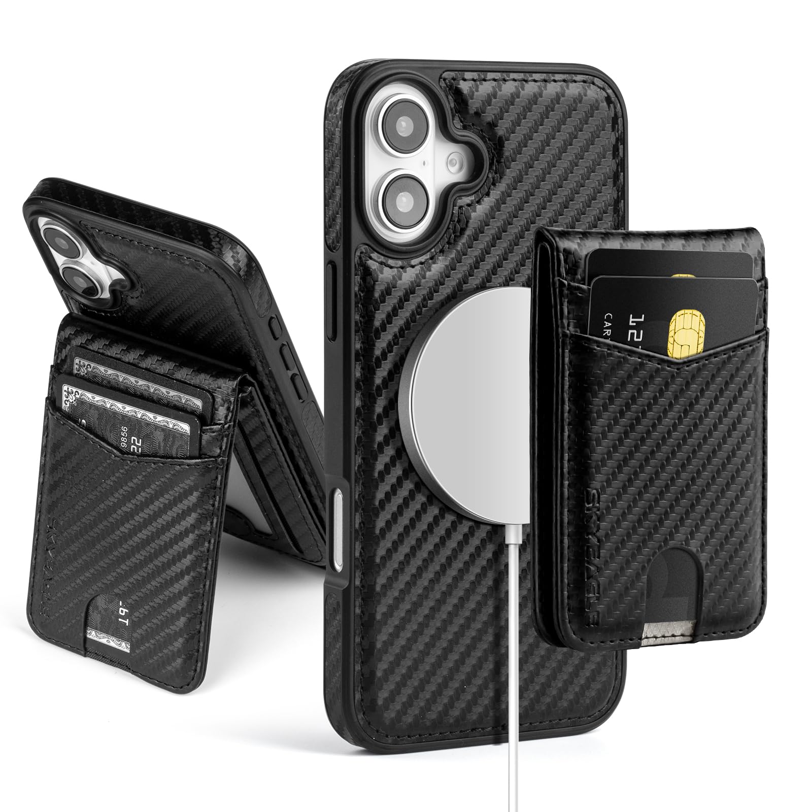 SkyEagle Compatible with Magsafe 2 in 1 Detachable iPhone 16 6.1 Wallet Case with Card Holder Women Men,Magnetic PU Leather RFID Blocking Flip