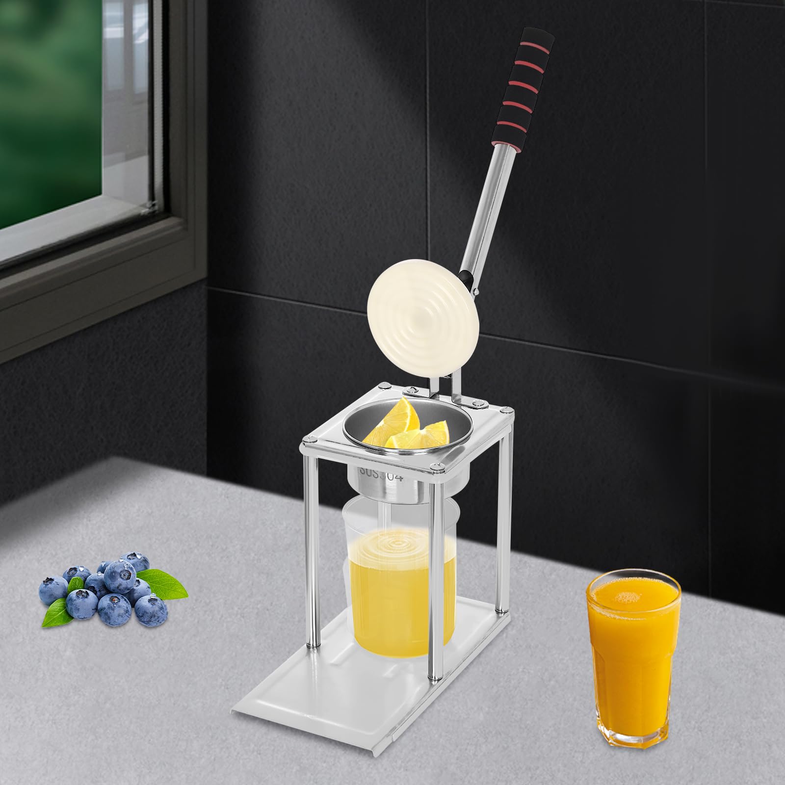 Pressore per succo manuale in acciaio inossidabile con 500 ml tazza di misurazione pressa frutta manuale diametro 11,5 cm pressore per frutta per casa, bar, negozi di alimentari o stand di