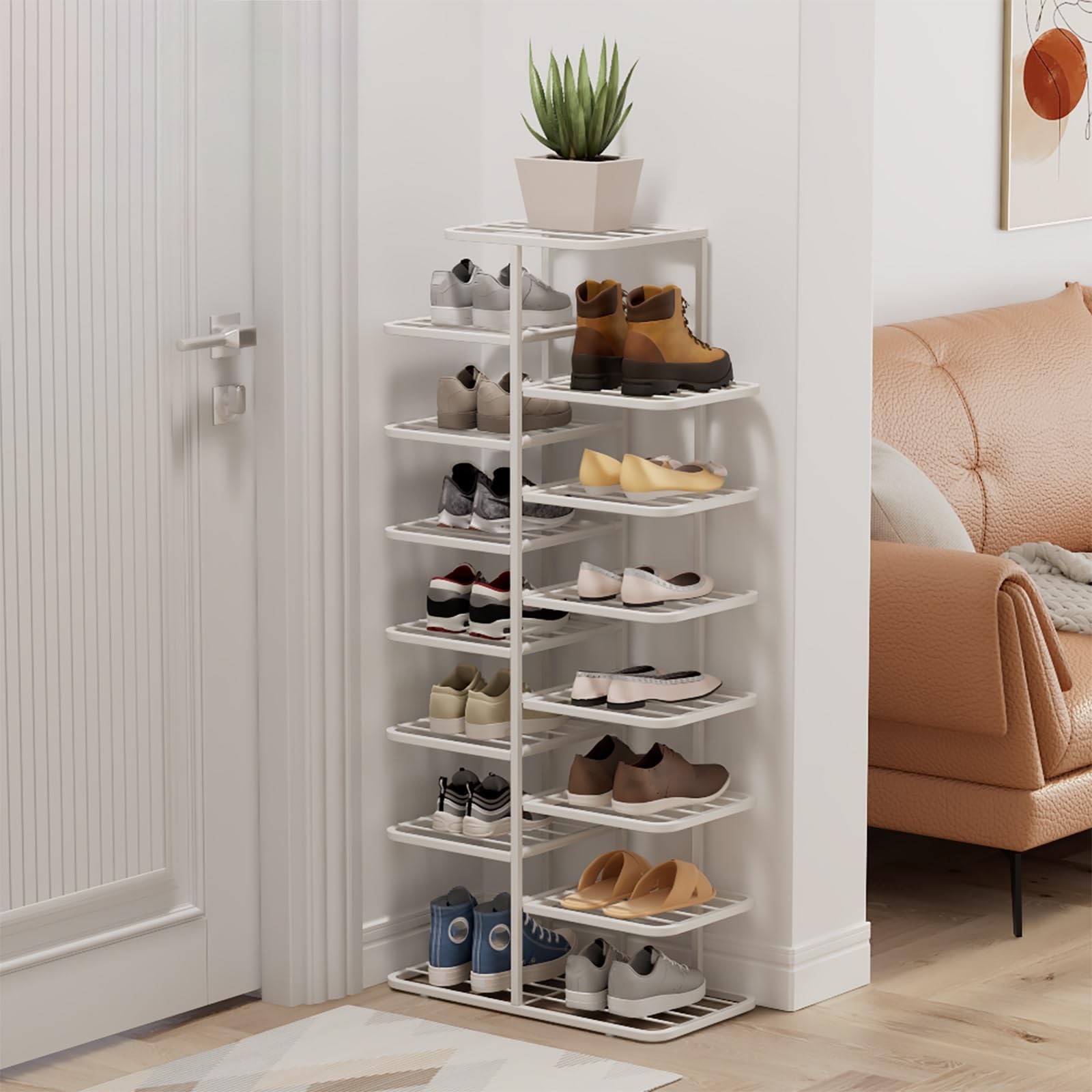 Étagère à chaussures pour entrée étroite - Solution rangement vertical métal anti-désordre