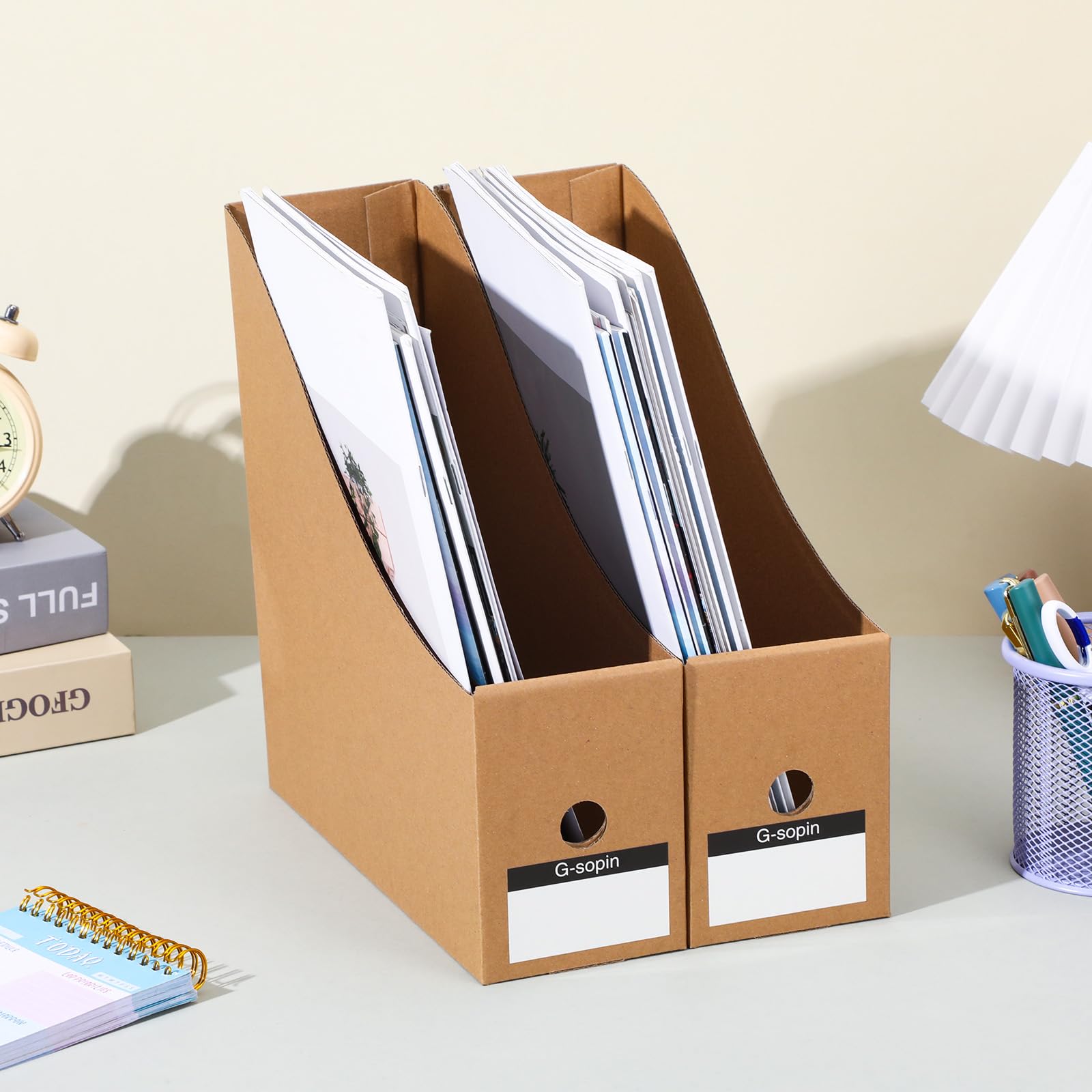 Zeitschriftenhalter aus Karton, stabile Buchkörbe für Klassenzimmer, Bibliothek, 26,7 x 26,9 x 8,9 cm, vertikale Aktenordner, 20 Stück