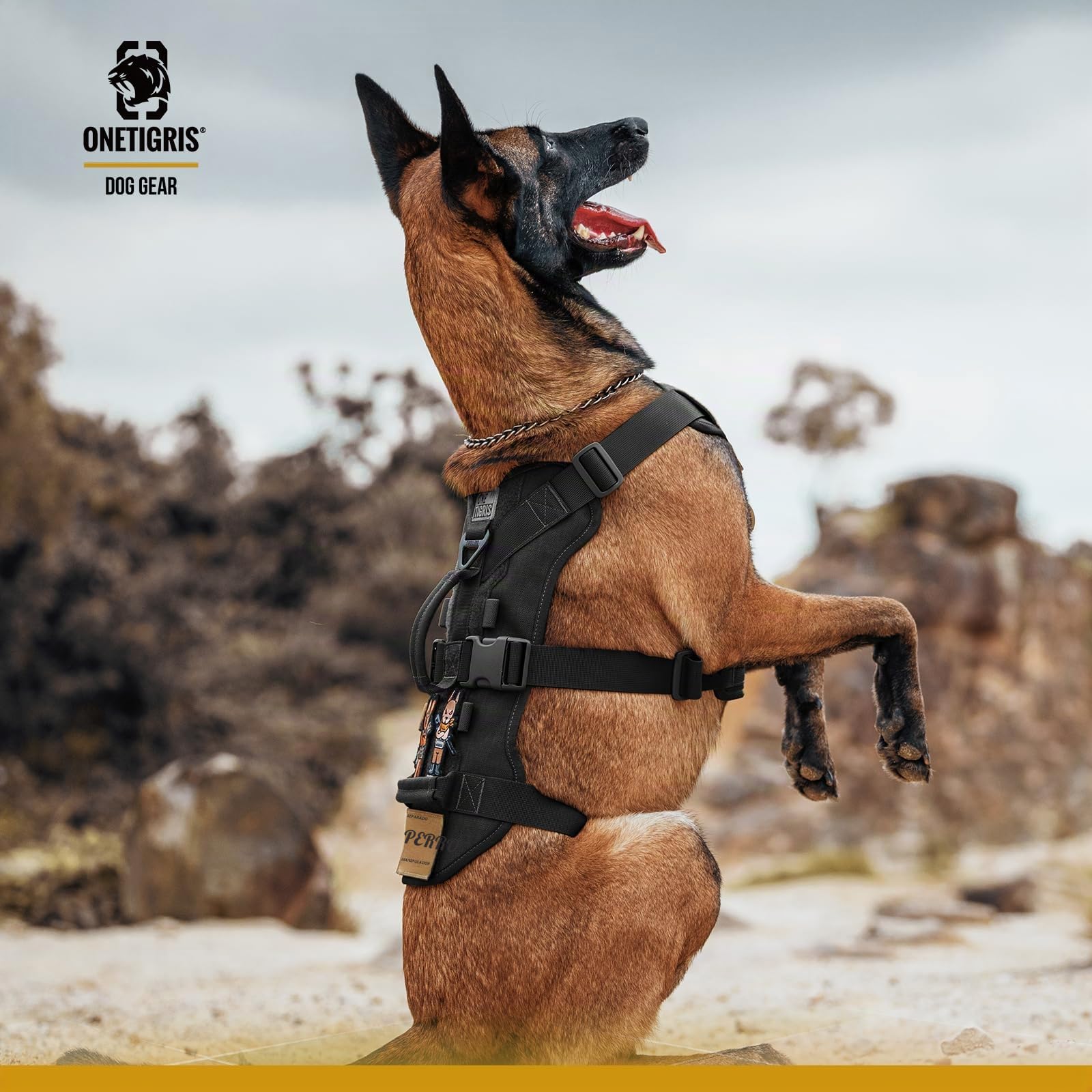 OneTigris Arnés para perros, T-Bone táctico con 2 asas, a prueba de fugas, arnés ajustable para perros, caza, senderismo, entrenamiento, paseo, actividades al aire libre (negro, XL)