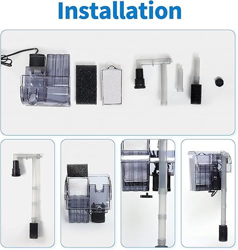 Miniatura 7 de boxtech Filtro para colgar para acuario, bomba de oxígeno con suspensión en cascada de potencia, sumergible para colgar en la pared, carbón activado