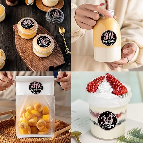 Vista 7 de REWIDPARTY Rollos de calcomanías de 30 cumpleaños de oro rosa (500 piezas) calcomanías de feliz cumpleaños 30 y fabulosas calcomanías redondas