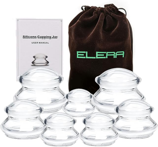 Silicone Massage Cupping Therapy Sets, ELERA Professional Chinese Massage Cups Tools for Joint Pain Relief, Massage Body (7 Cups)