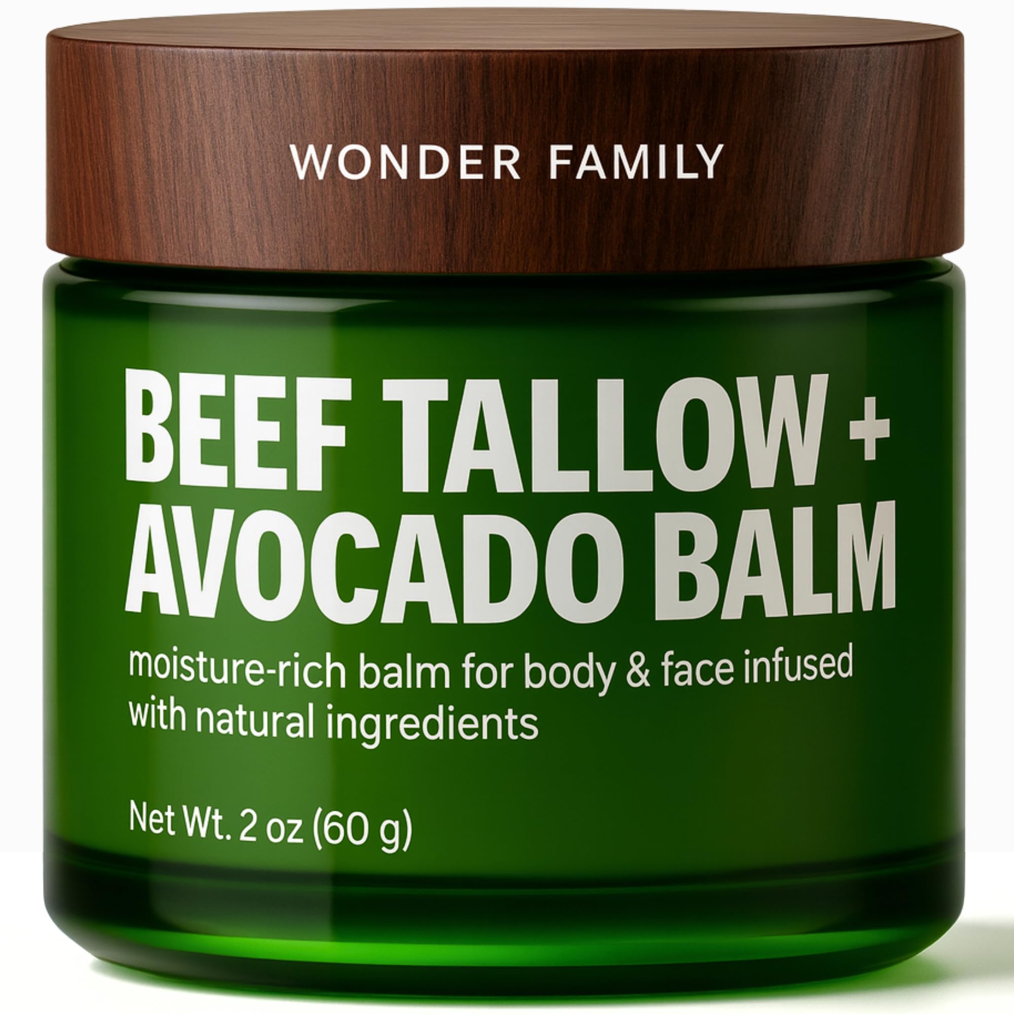 WONDER FAMILY Beef Tallow for Skin & Face – Organic Grass Fed Beef Tallow Balm with Avocado Oil, Jojoba & Shea Butter – Natural Moisturizer for Dry Skin – Unscented Tallow Cream for Men & Women