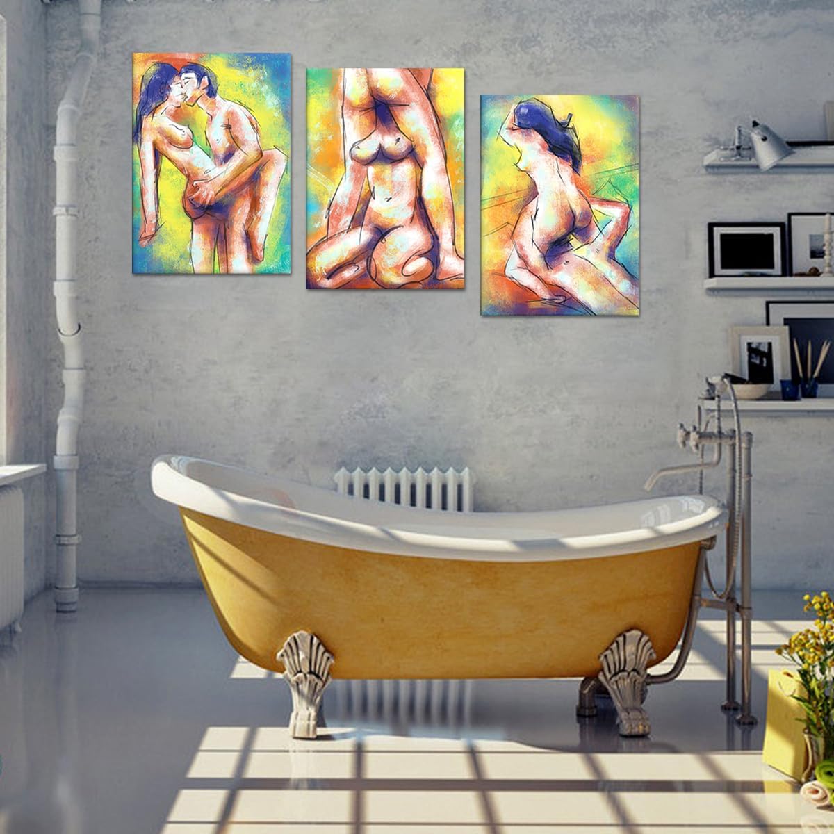 3 Pieces Sexy Couple Wall Decor for Bedroom Abstract Erotic Poster Sexy Woman Men Painting Art Print on Canvas Sexy Framed Artwork for Bar Hotel Wall Decoration Ready to Hang 20x28inchx3Pcs