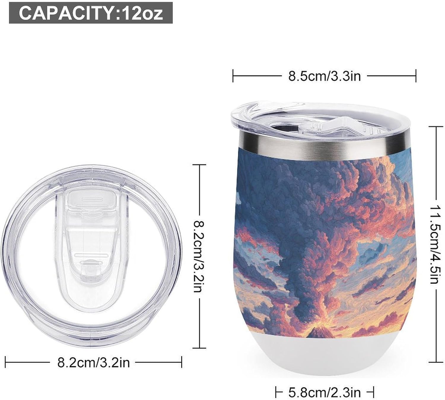 Erupting Volcano Insulated Drinking Cup Stainless Steel Coffee Mug Wine Tumbler with Lid 12OZ