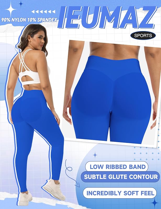 Ieumaz Scrunch Butt Lifting Leggings for Women Gym Seamless Workout Leggings Mid Low Waist Tummy Control Yoga Pants Electric Blue image 5