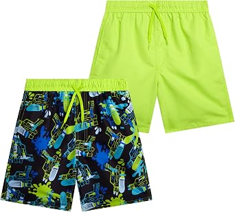 Quad Seven Boys Swim Trunks - 2 Pack Quick Dry Printed Boys Board Shorts Bathing Suit Kids Swimwear with Pockets Size8-18