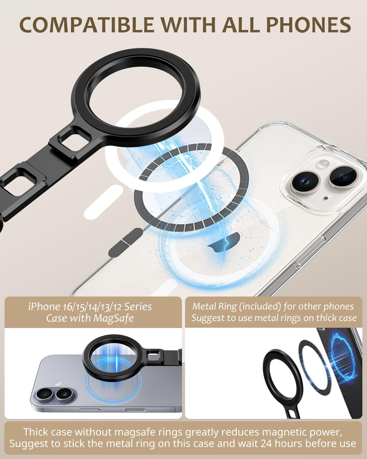 UBeesize Magnetic Phone Tripod Stand for MagSafe, Foldable Pocket Tripod Compatible with iPhone 16 15 14 13 12 Pro Max, 20 N52 Strong Magnets, Mini Tripod with Cold Shoe & 1/4" Screw for Vlogging