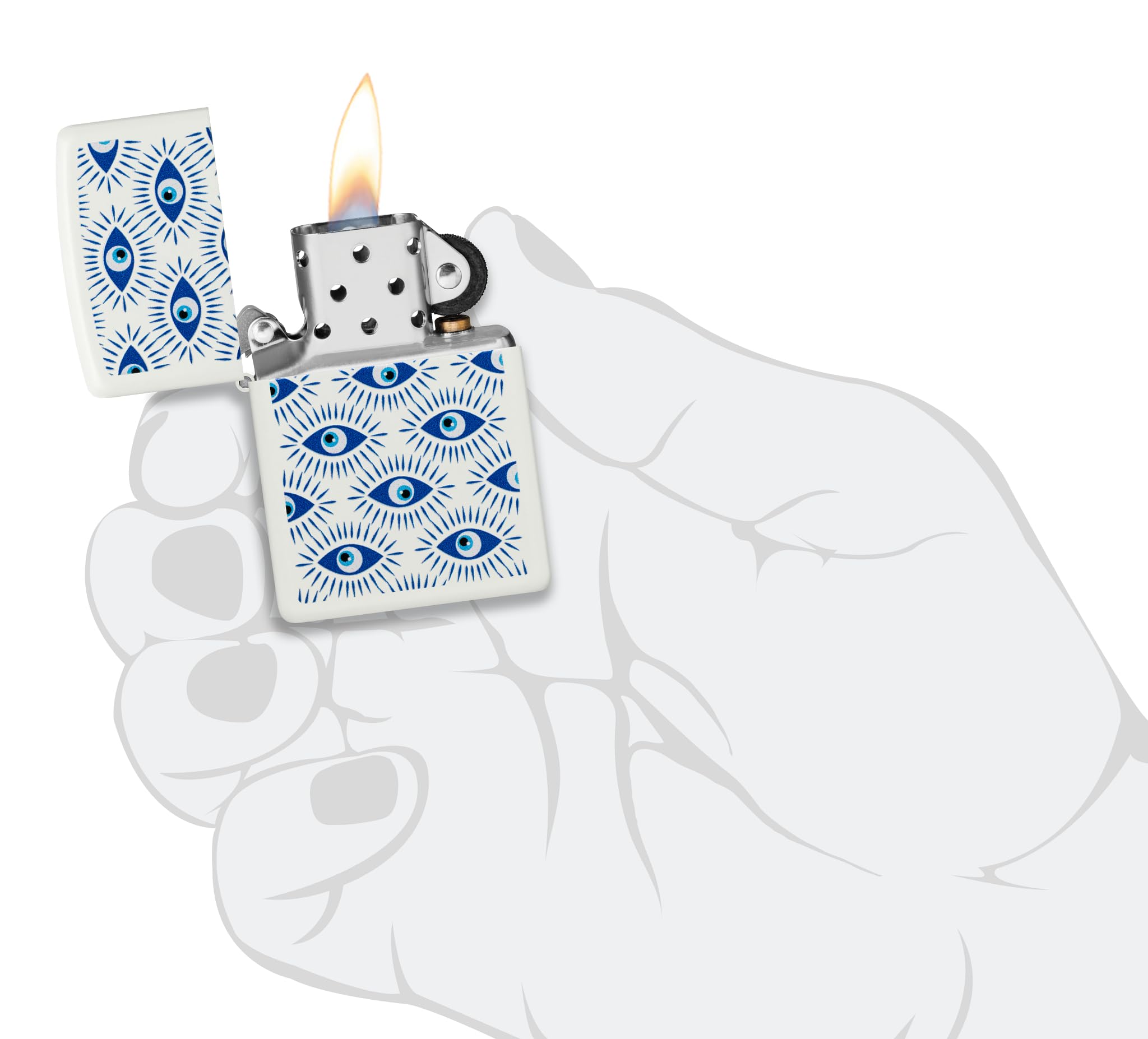 Zippo Accendino da tempesta – Evil Eye, White Matte, Color Image – Ricaricabile – Riutilizzabile – Design antivento – Confezione regalo – Made in USA