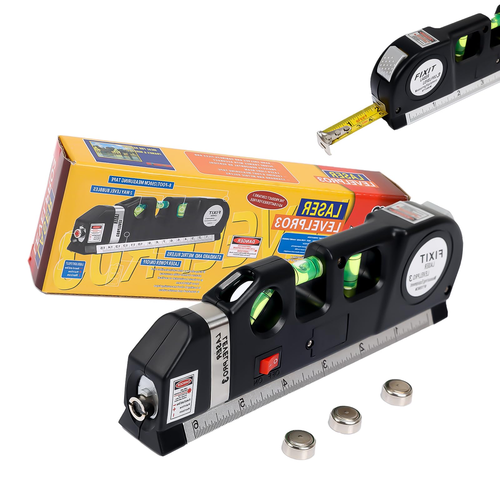 VortecSys Laser Level Line Tool, Standard Cross Line Laser Leveler Beam Tool with Metric Rulers 8ft/2.5M, Multipurpose Laser Level Kit for Flooring &