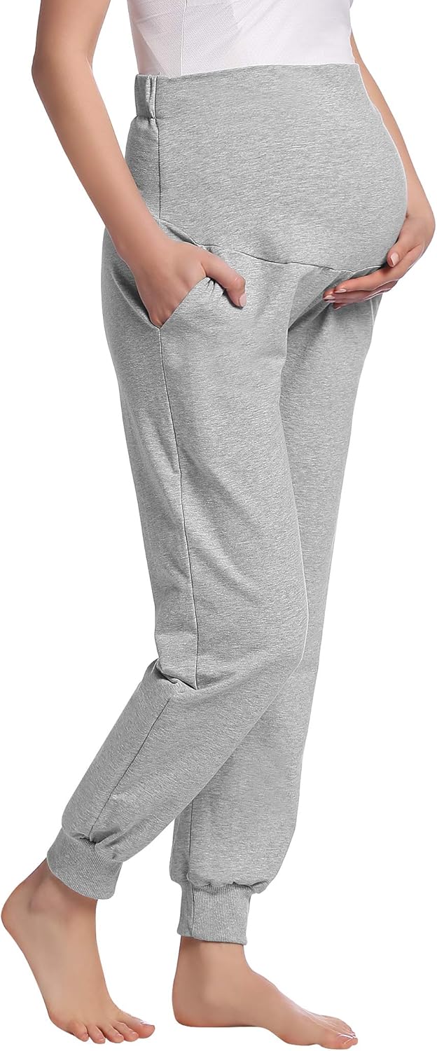 Women's Cotton Maternity Jogger Pants Over The Belly with Pocket - Pregnancy Lounge/Pajama/Pj Sweatpants S-XXL - Image 5