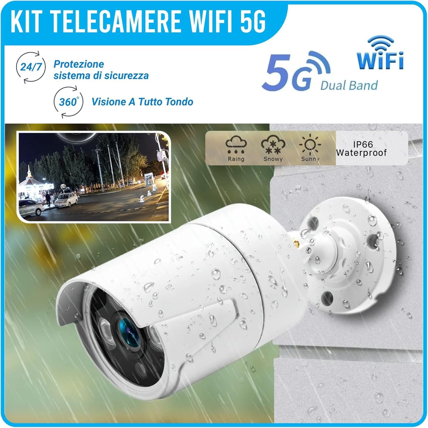 DE ROSA SHOP Kit Videosorveglianza Wireless, HD 4 Telecamere WiFi, Sistema IP Remoto con NVR, Supporto 5G e Connessione LAN, Sistema di Sorveglianza con Rivelazione Movimento.