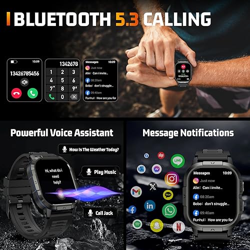 Miniatura 6 de Relojes inteligentes militares para hombres, llamadas Bluetooth AMOLED de 2.06 pulgadas, IP68 con monitor de sueño, podómetro, más de 110 modos