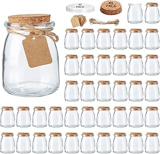 Brajttt Glass Mini Yogurt Jars 40 Pack, 7 oz Favor Jars With Cork Lids, ...