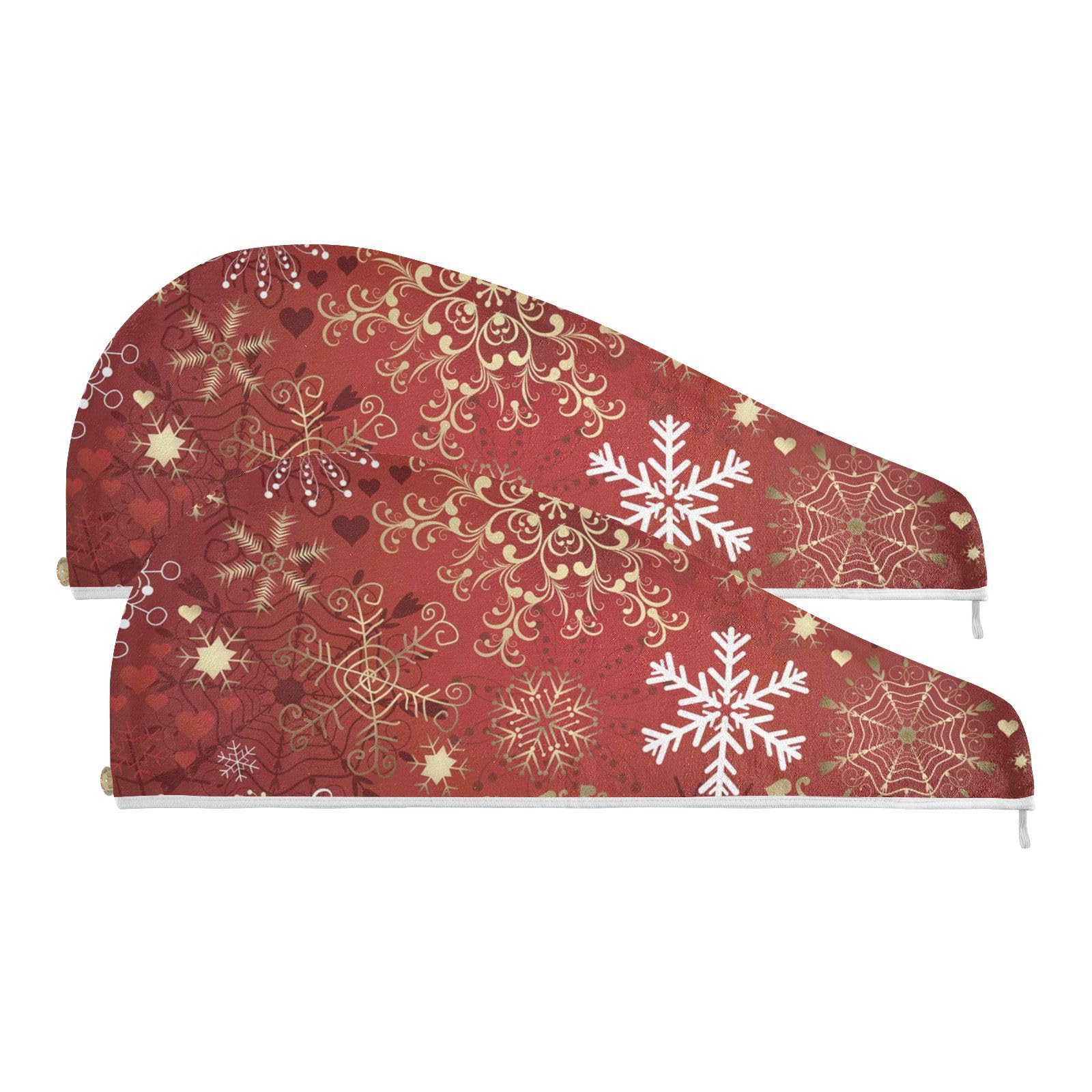 Youjuner Women's Multicoloured Hair Towel Wrap Christmas Snowflakes Pattern Rapid Drying Turban Hair Towel Super Absorbent Head Towel For Girl