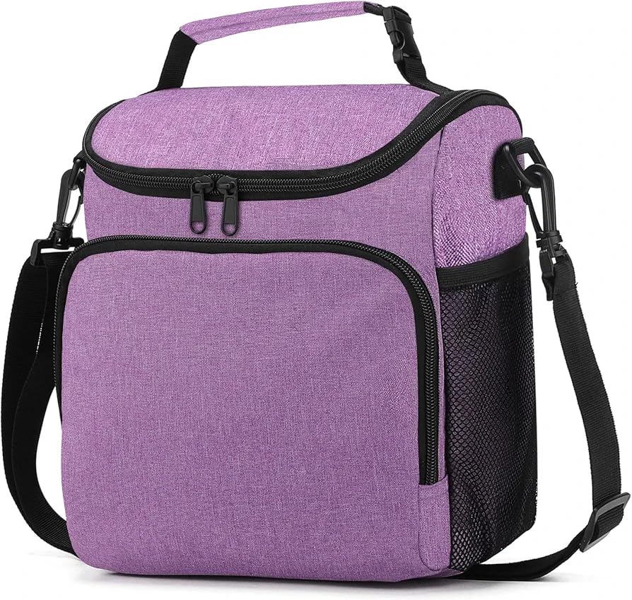 Image of Insulated Lunch Bag with Shoulder Strap, Large Cooler Tote Bag, Black, for Work and Travel (Purple)