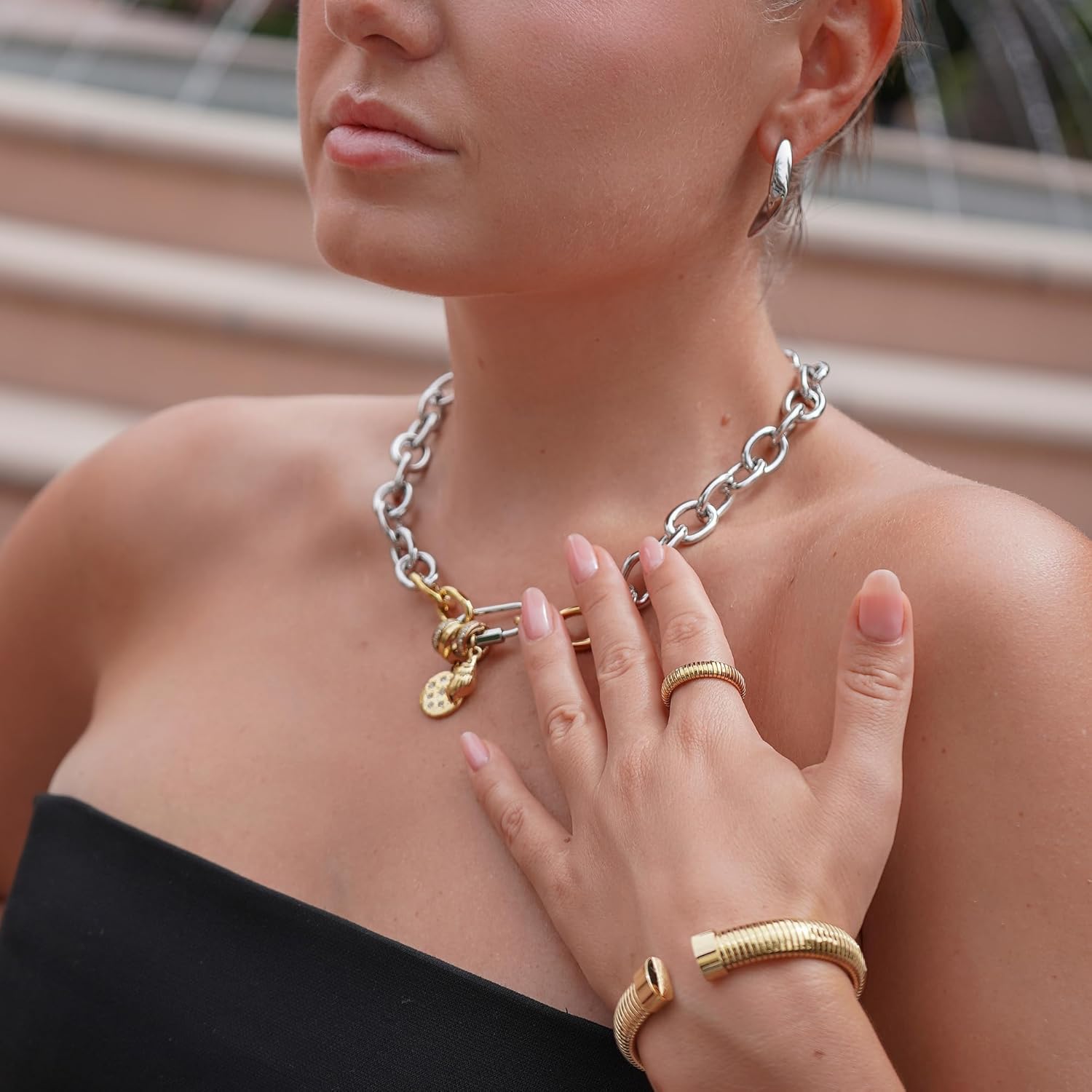 CIUNOFOR 14K Gold Plated Statement Rings, Stainless Steel Stackable Band Ring for Women, 0.2" Wide, Fit Size 6 to 9 - Image 6