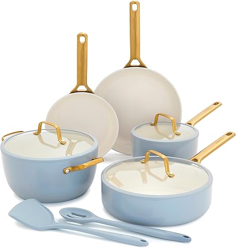 GreenPan Juego de utensilios de cocina antiadherentes Reserve Pro de 10 piezas, cerámica certificada NSF, juego de ollas y sartenes con anodizado