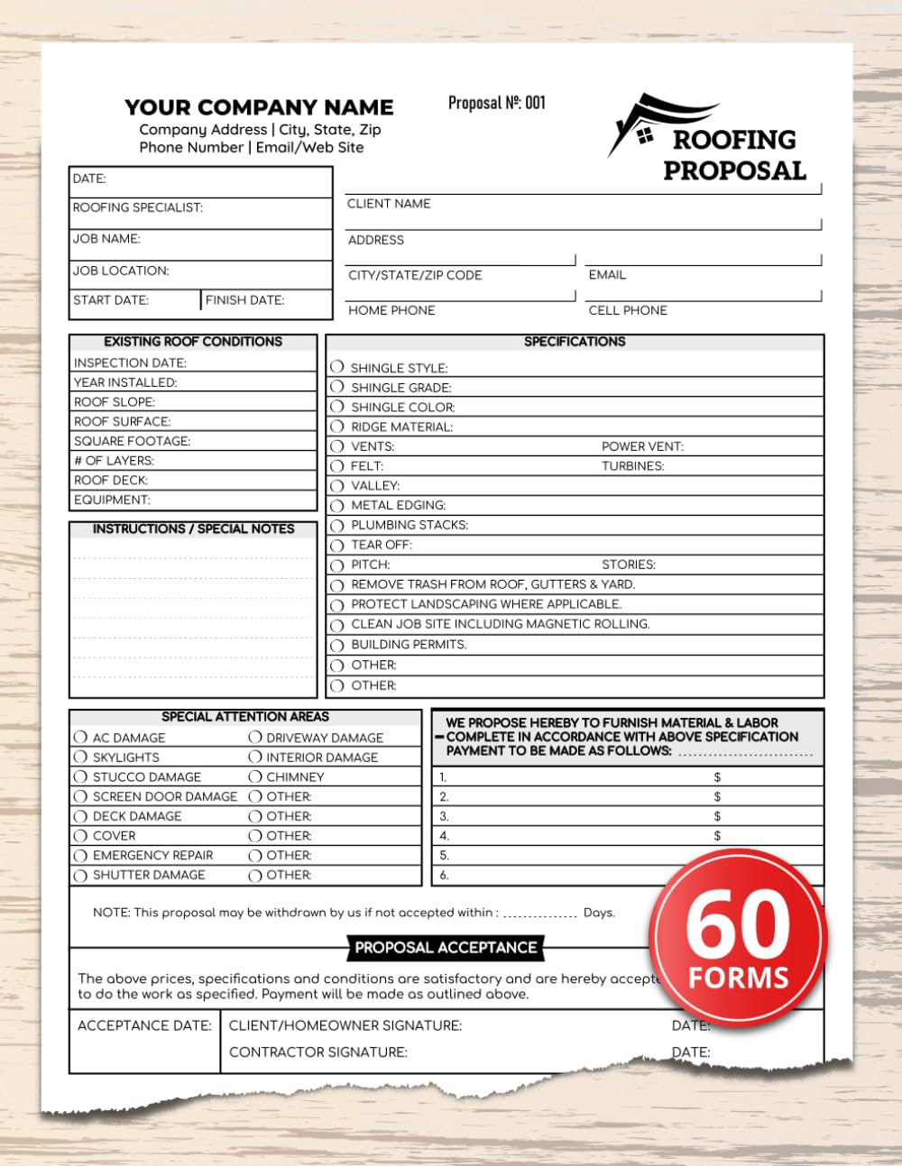 Roofing Estimate Forms