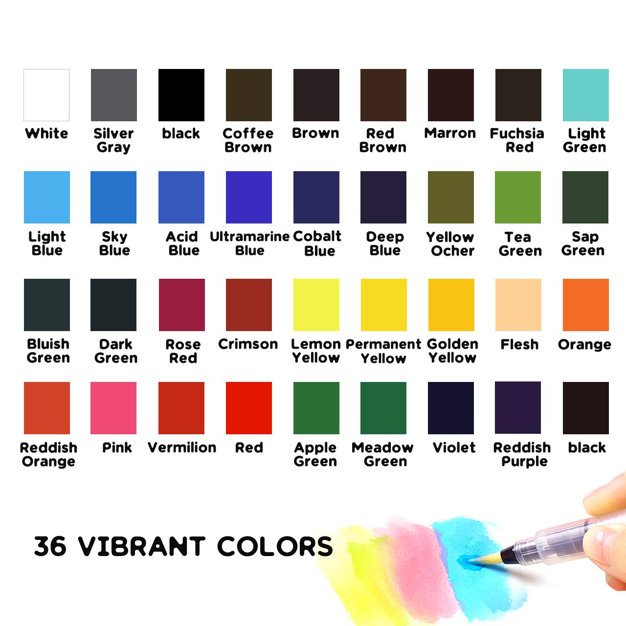 PENTRISTA Watercolor Paint Set, 36 Vivid Colors in Portable Box with Refillable Water Brush Pen, Classic Colors for Artists, Amateur Hobbyists and Painting Lovers, Perfect For Travel