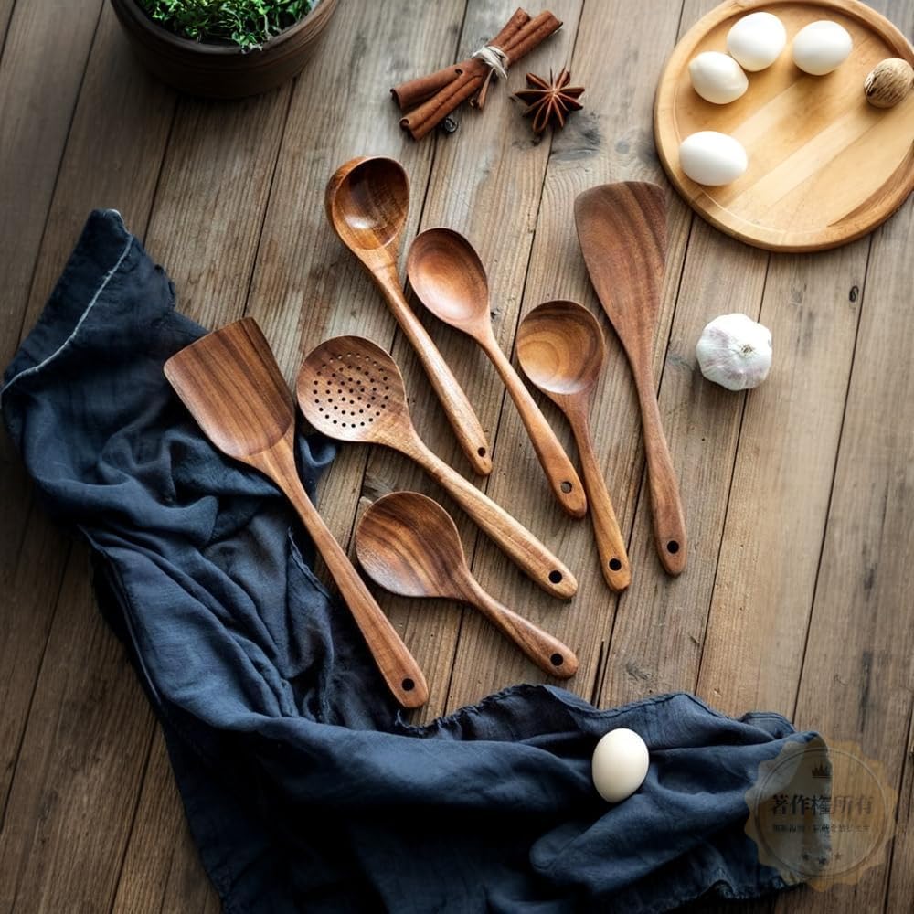 木製キッチン用品セット 天然木製・ヘルシー安全 環境に優しい 調理スプーン等調理器具/ツール 丈夫耐用 料理用・キッチン日常使用