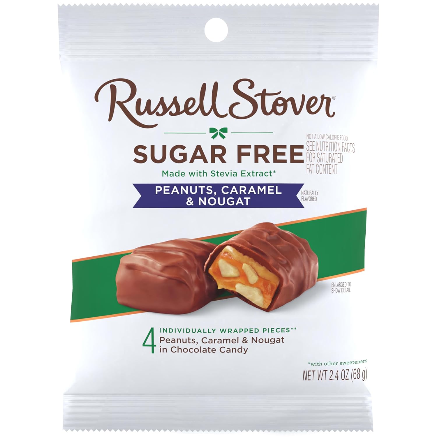 RUSSELL STOVER Sugar Free Peanut, Caramel & Nougat Chocolate Candy, 2.4 oz. bag (Pack of 10)