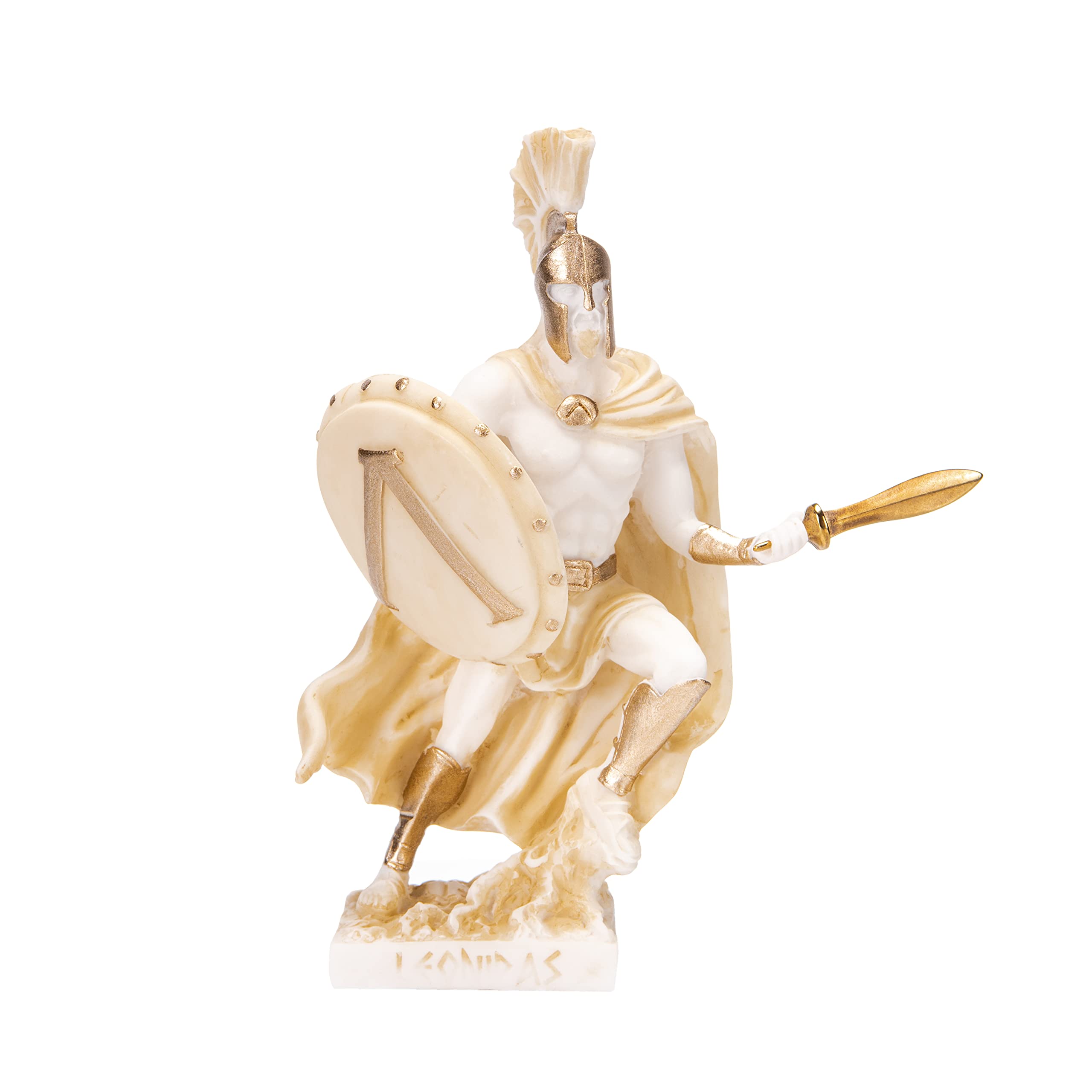 Leonidas Statua greca Re spartano figura scultura color oro alabastro 20 cm