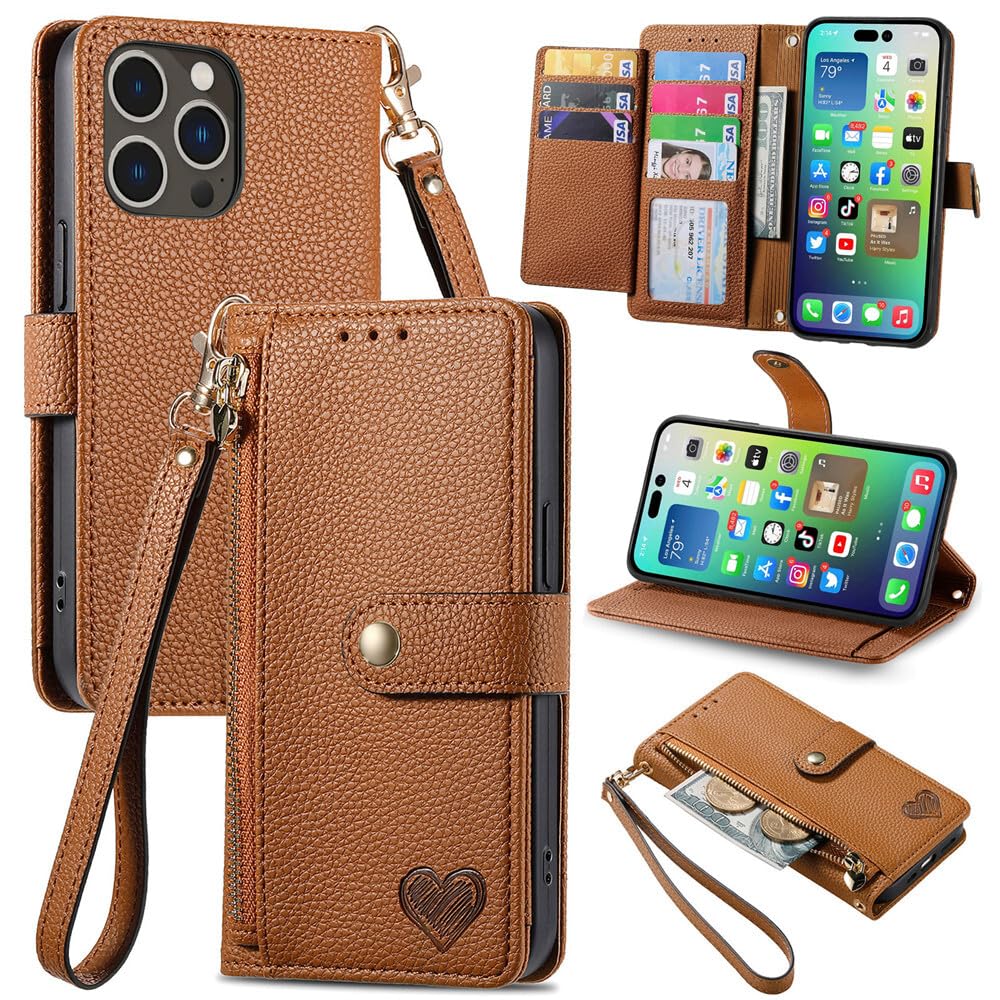 Generic etui kompatybilne z iPhone 13 (6,1 cala (kolor: zielony) skórzany portfel etui magnetyczne z klapką i dodatkowe etui na karty